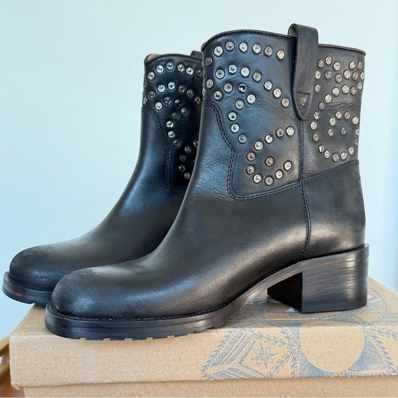 Free People Ankle Boots Harmony Black Distressed Studded Grunge Moto Biker core - Picture 4 of 16
